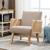 Rattan Armrest Fabric Upholstered Accent Chair