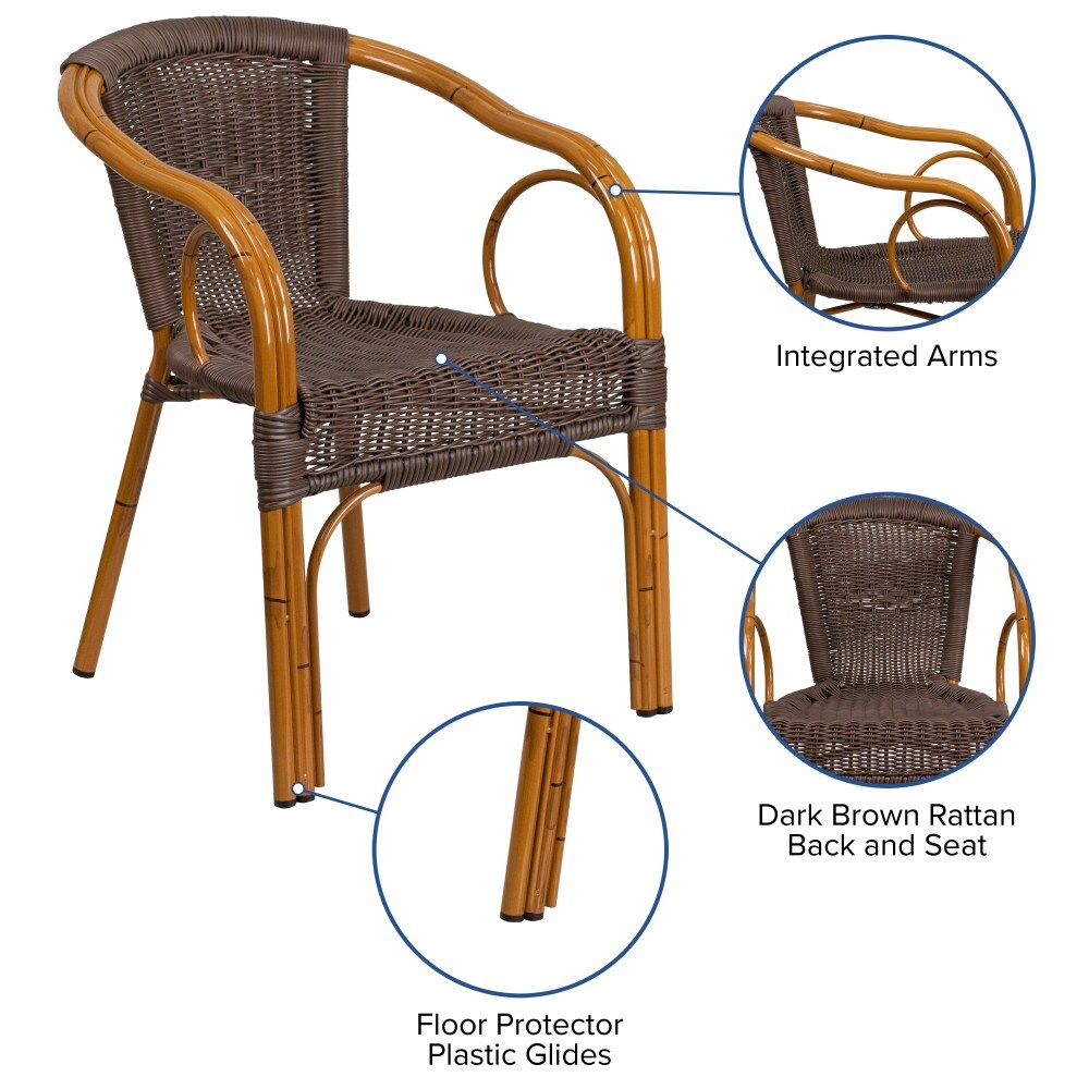 Rattan Bamboo-Aluminum Patio Chairs (Set of 3)