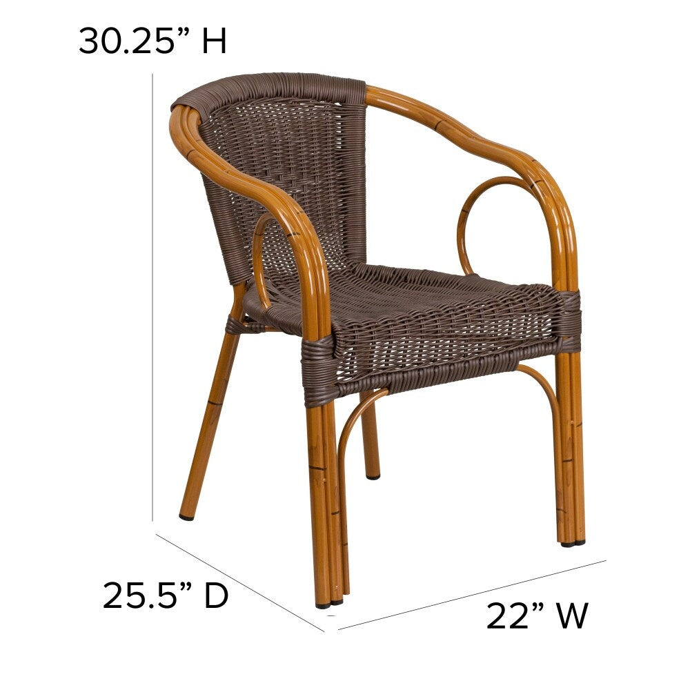Rattan Bamboo-Aluminum Patio Chairs (Set of 3)