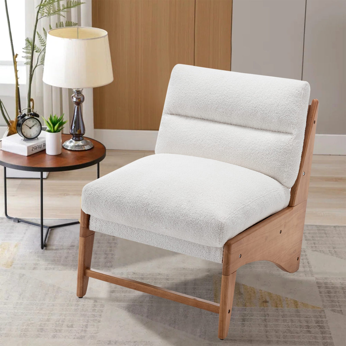 Rattan Chair Mid Century Modern Accent Chair Upholstered Armless Reading Side Chair for Living Room Bedroom Chair