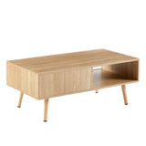 Rattan Coffee table, sliding door for storage