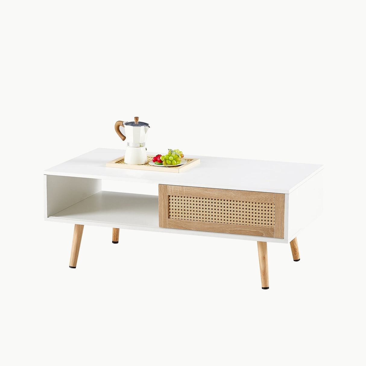 Rattan Coffee table, sliding door for storage