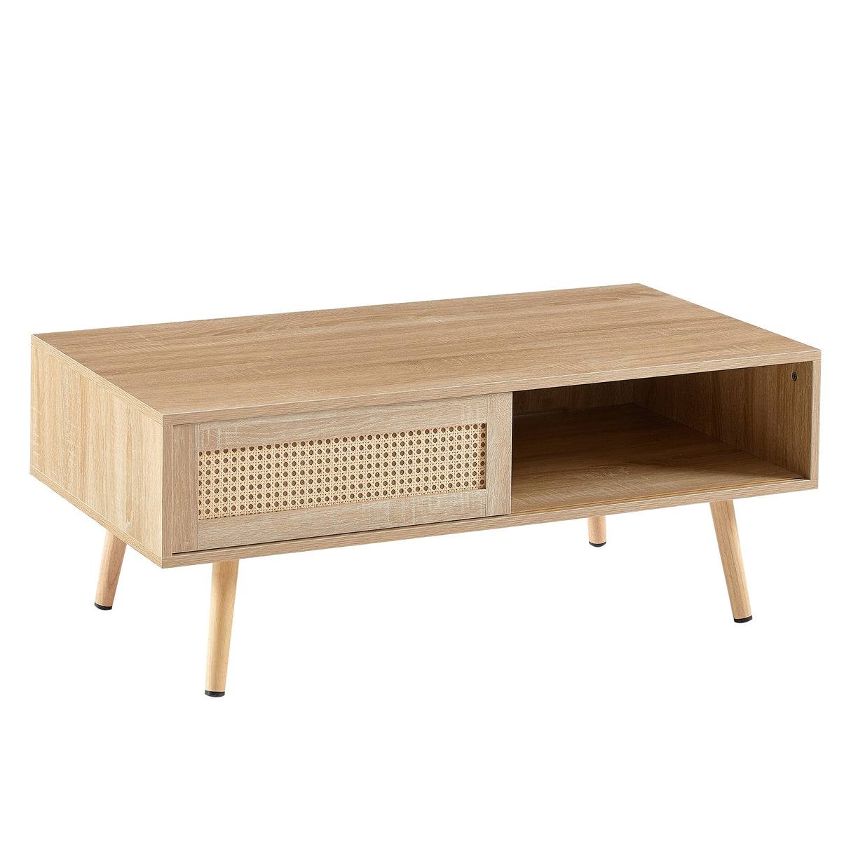 Rattan Coffee table, sliding door for storage