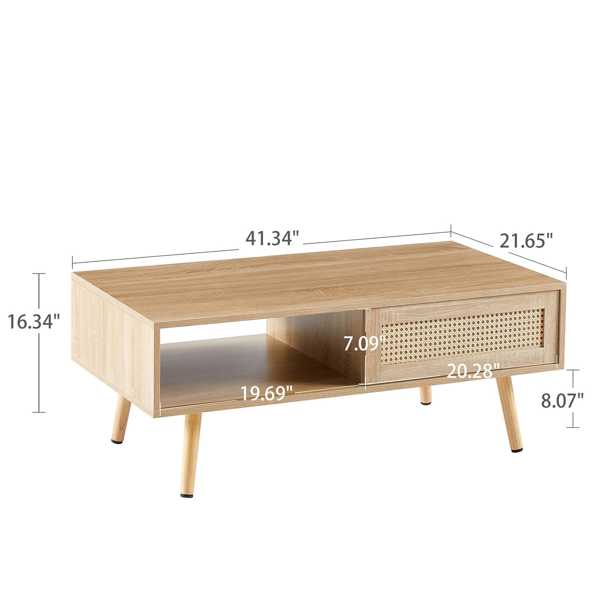 Rattan Coffee table, sliding door for storage