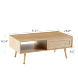 Rattan Coffee table, sliding door for storage
