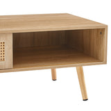 Rattan Coffee table, sliding door for storage