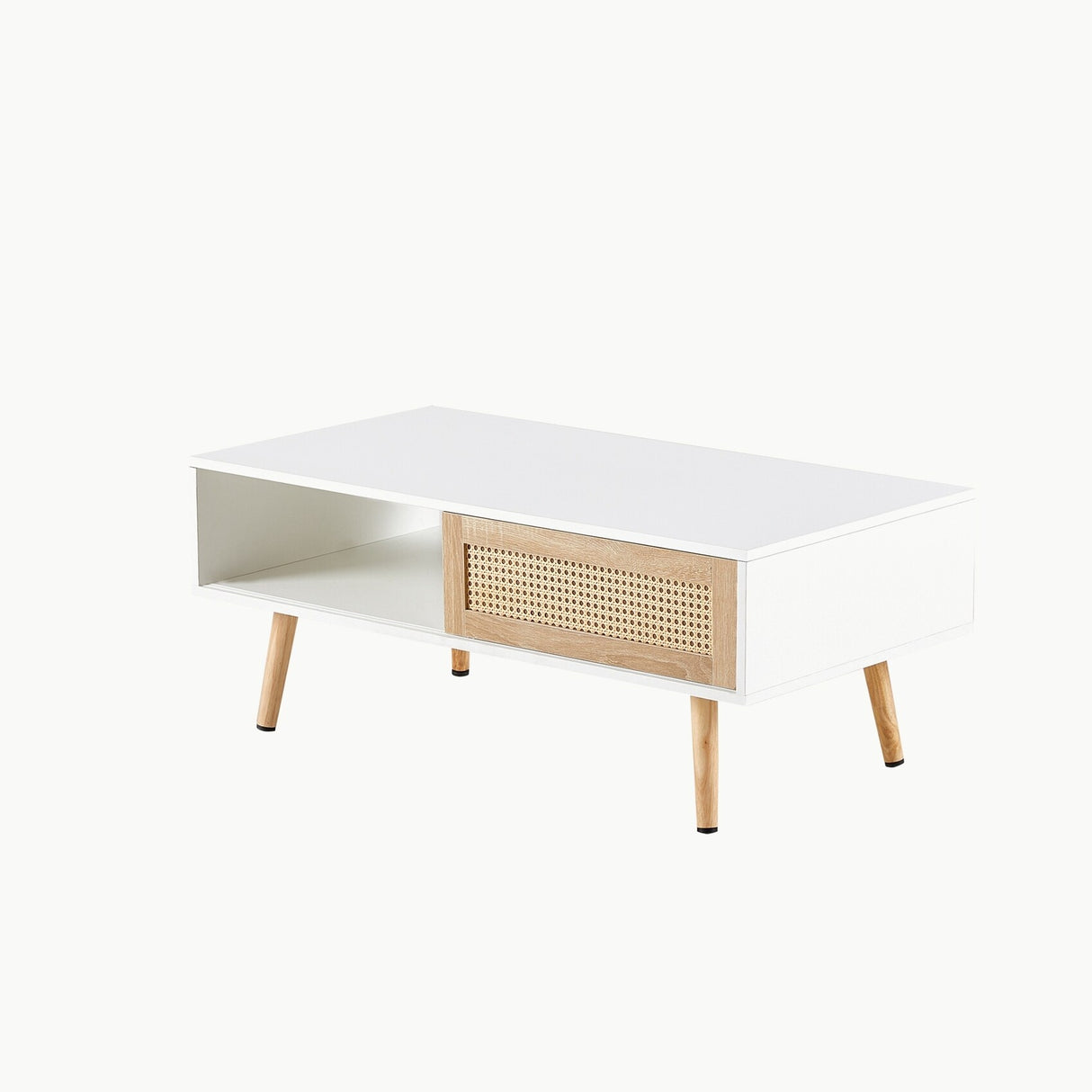 Rattan Coffee table, sliding door for storage
