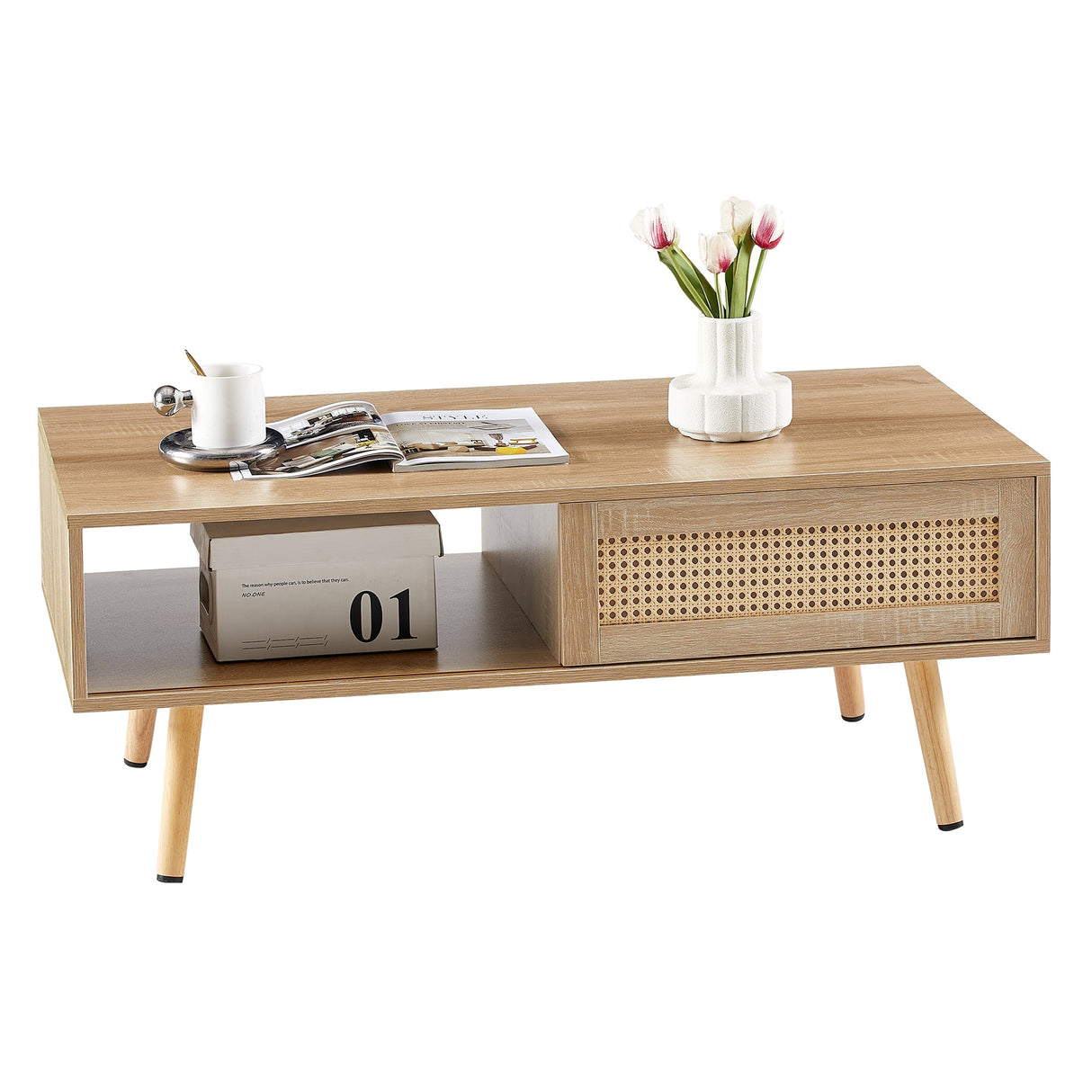 Rattan Coffee table, sliding door for storage