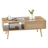 Rattan Coffee table, sliding door for storage
