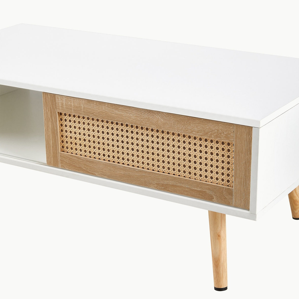 Rattan Coffee table, sliding door for storage