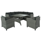 Rattan Dining Sectional Sofa Set with Wood Table Top, Cushions, and Pillows
