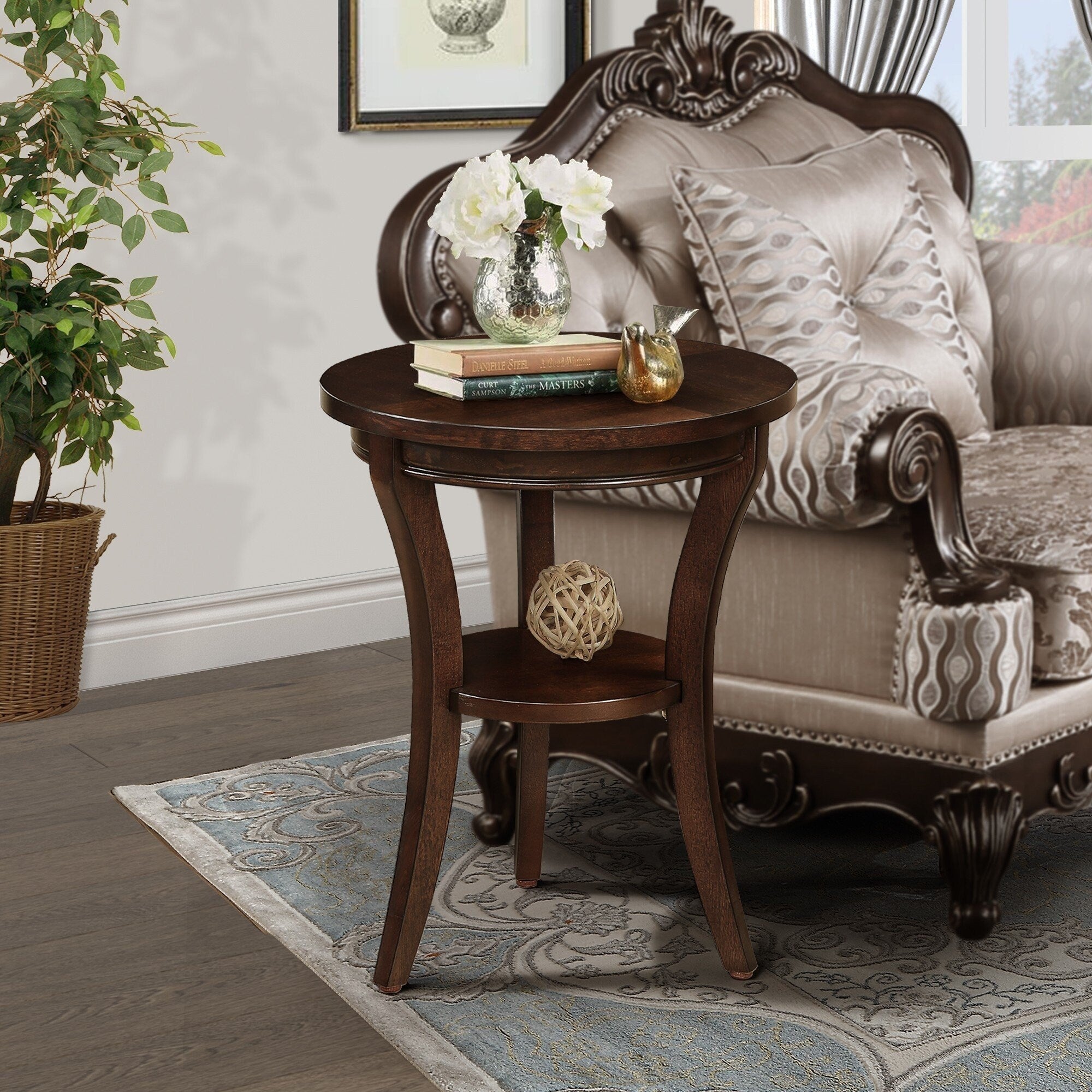 Rattan End table with Power Outlet USB Ports