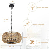 Farmhouse Rattan Pendant Lights,15.7" 4-Light Boho Chandelier Light Fixture,Wicker Hand Woven Basket Pendant Hanging