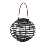 Rattan Frame Glass Hurricane Lantern with Spiral Design, Large, Black