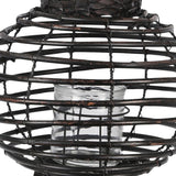 Rattan Frame Glass Hurricane Lantern with Spiral Design, Large, Black