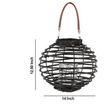 Rattan Frame Glass Hurricane Lantern with Spiral Design, Large, Black