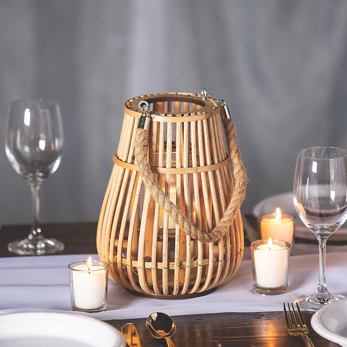 Rattan Natural Lantern With Handle, Home Decor, 1 Piece