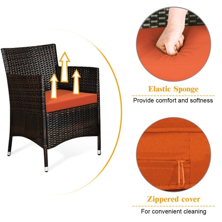Rattan Patio Conversation Furniture Set with Glass Table and Comfortable Sofa - 4 Pcs
