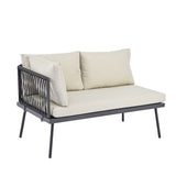 Rattan Patio Metal L-Shaped Sectional Sofa Set with Glass Table and Cushions