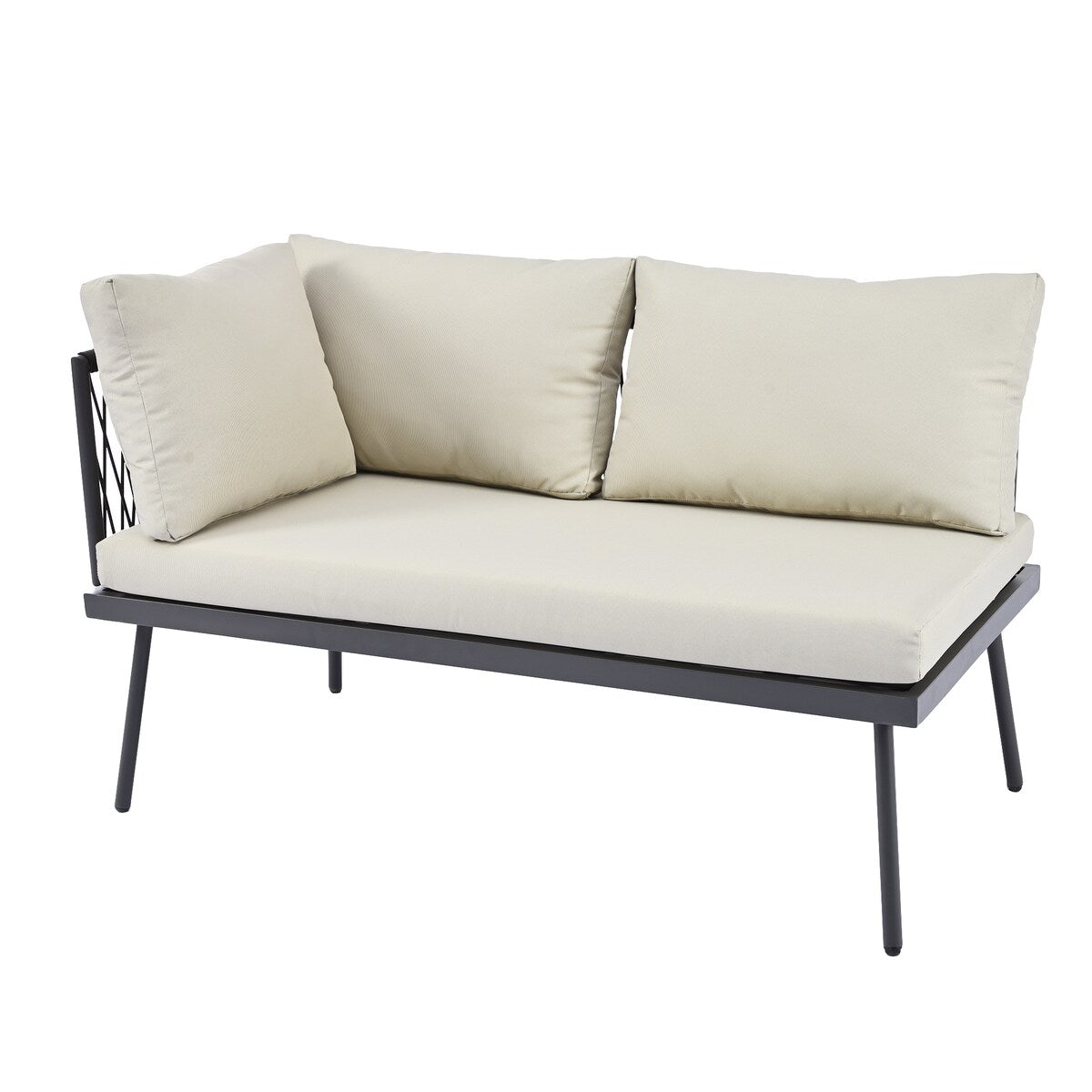 Rattan Patio Metal L-Shaped Sectional Sofa Set with Glass Table and Cushions