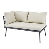 Rattan Patio Metal L-Shaped Sectional Sofa Set with Glass Table and Cushions