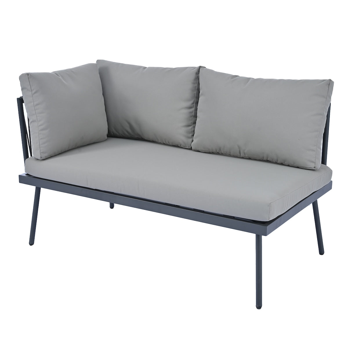 Rattan Patio Metal L-Shaped Sectional Sofa Set with Glass Table and Cushions