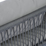 Rattan Patio Metal L-Shaped Sectional Sofa Set with Glass Table and Cushions