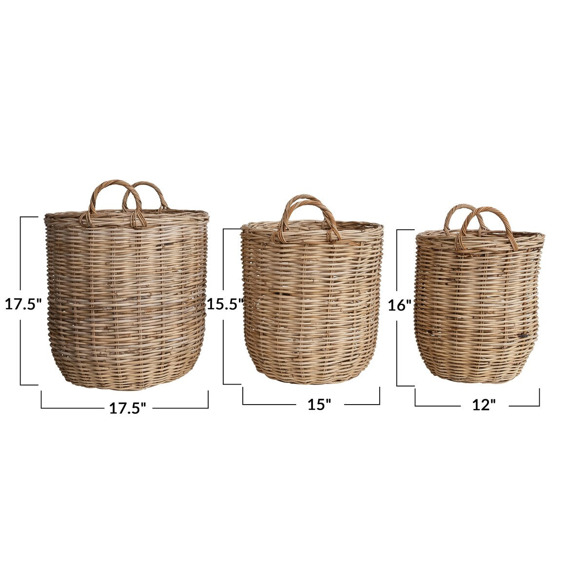 Rattan Storage Baskets - 16.9"L x 13.4"W x 22.1"H