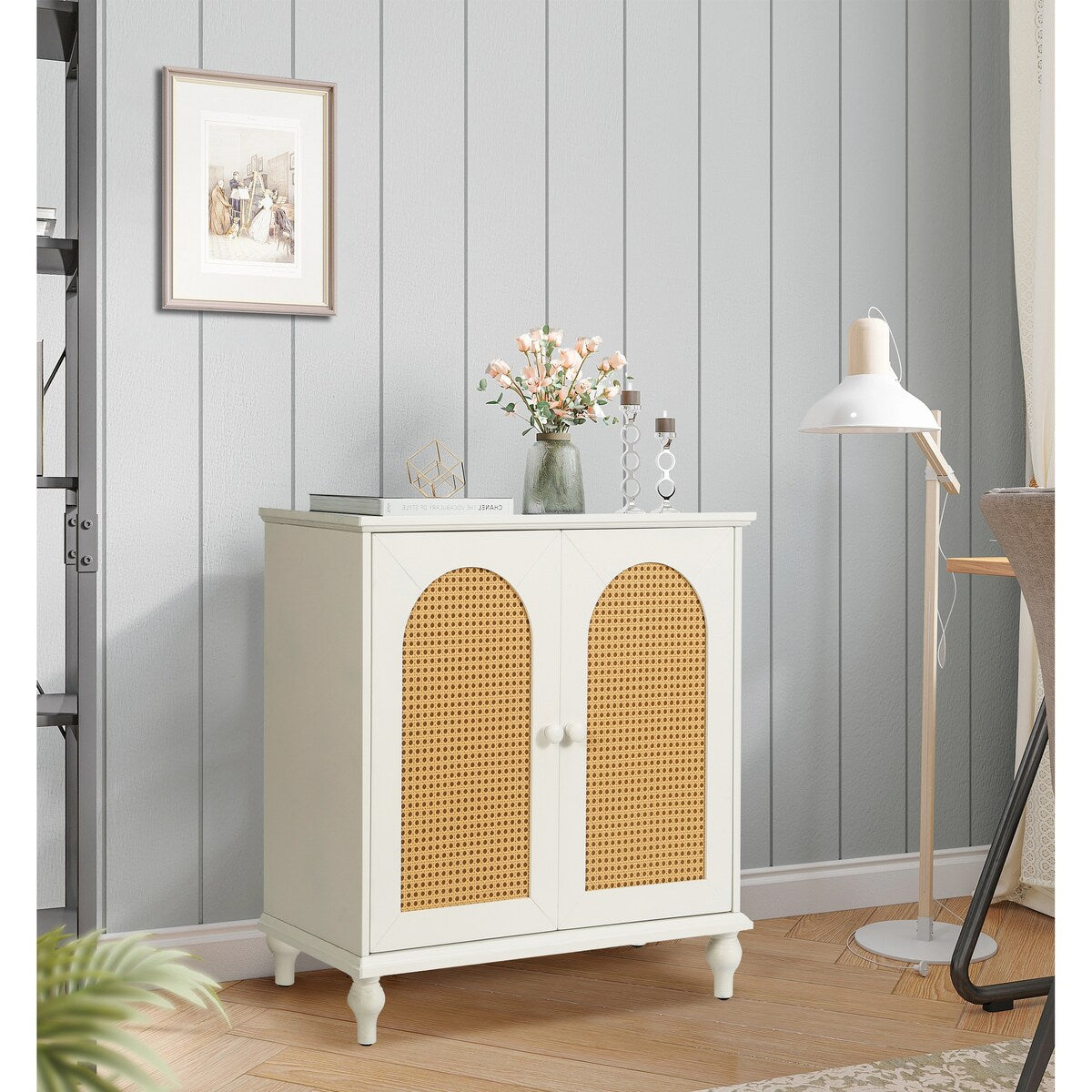 Rattan Storage Cabinet with Doors and Adjustable Shelves,Free Standing Cabinet for Entryway, Living Room,Kitchen