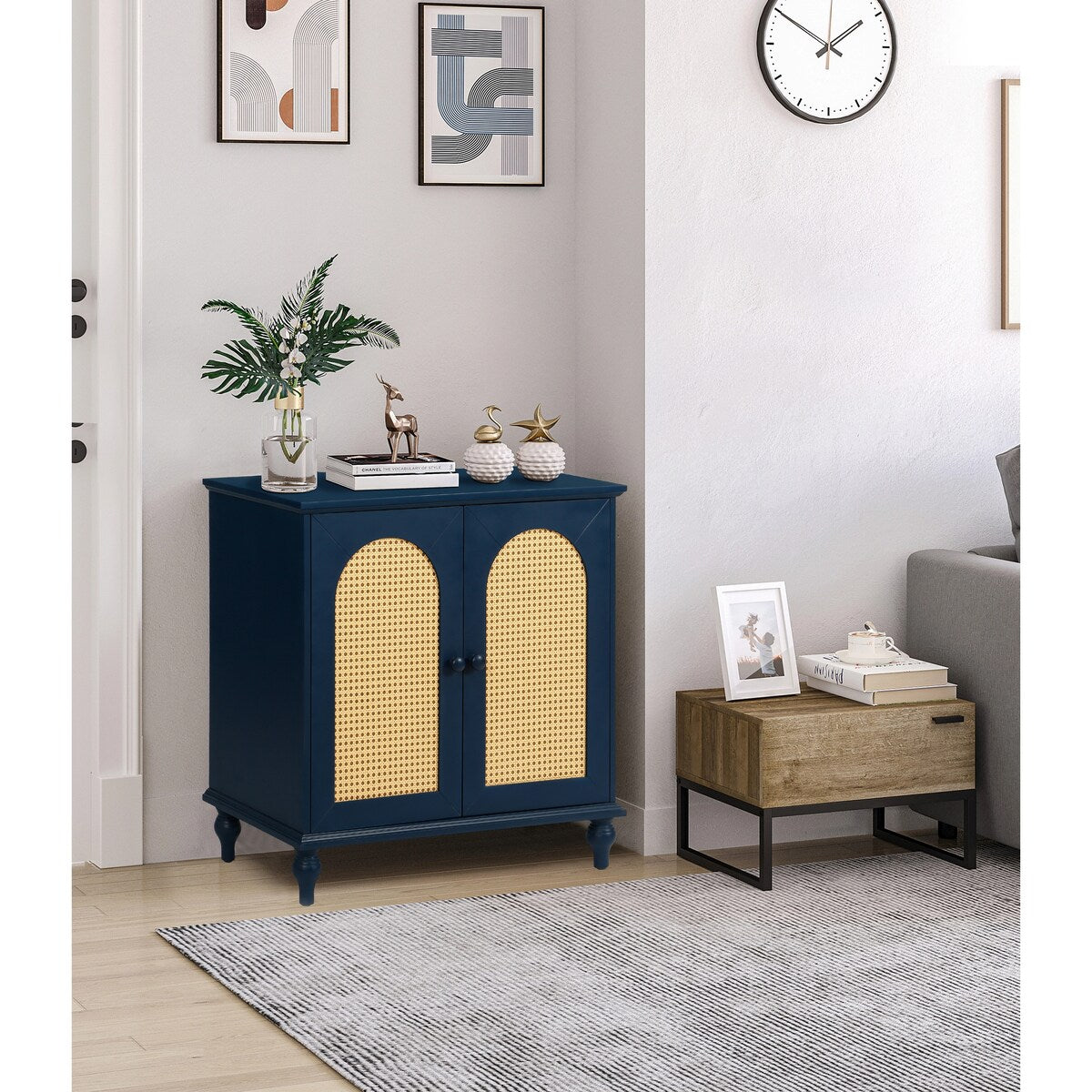 Rattan Storage Cabinet with Doors and Adjustable Shelves,Free Standing Cabinet for Entryway, Living Room,Kitchen