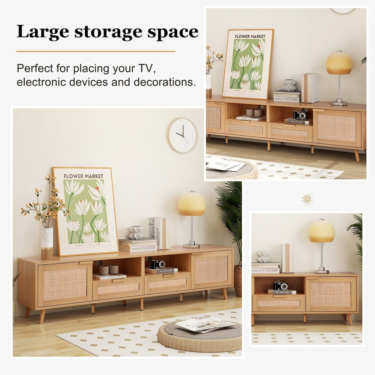 85'' MDF TV Stand with Solid Wood Legs - 78.74" x 14.60"