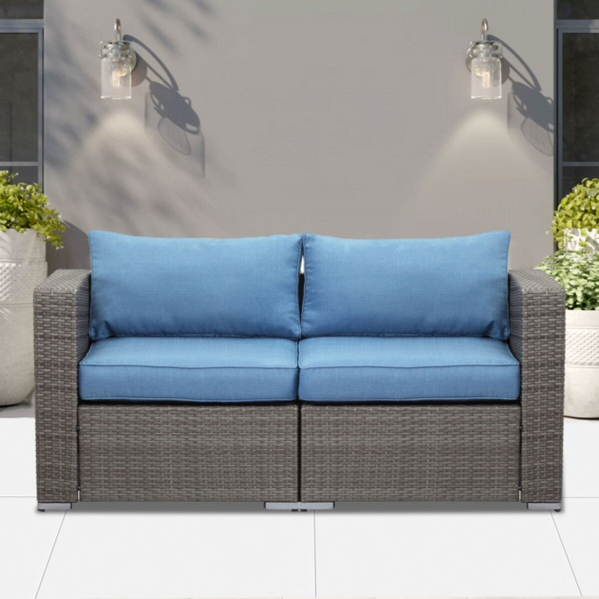 Rattan Wicker Modern Twin Navy Blue Couch Small Sleeper Sofa For Small Spaces Furniture