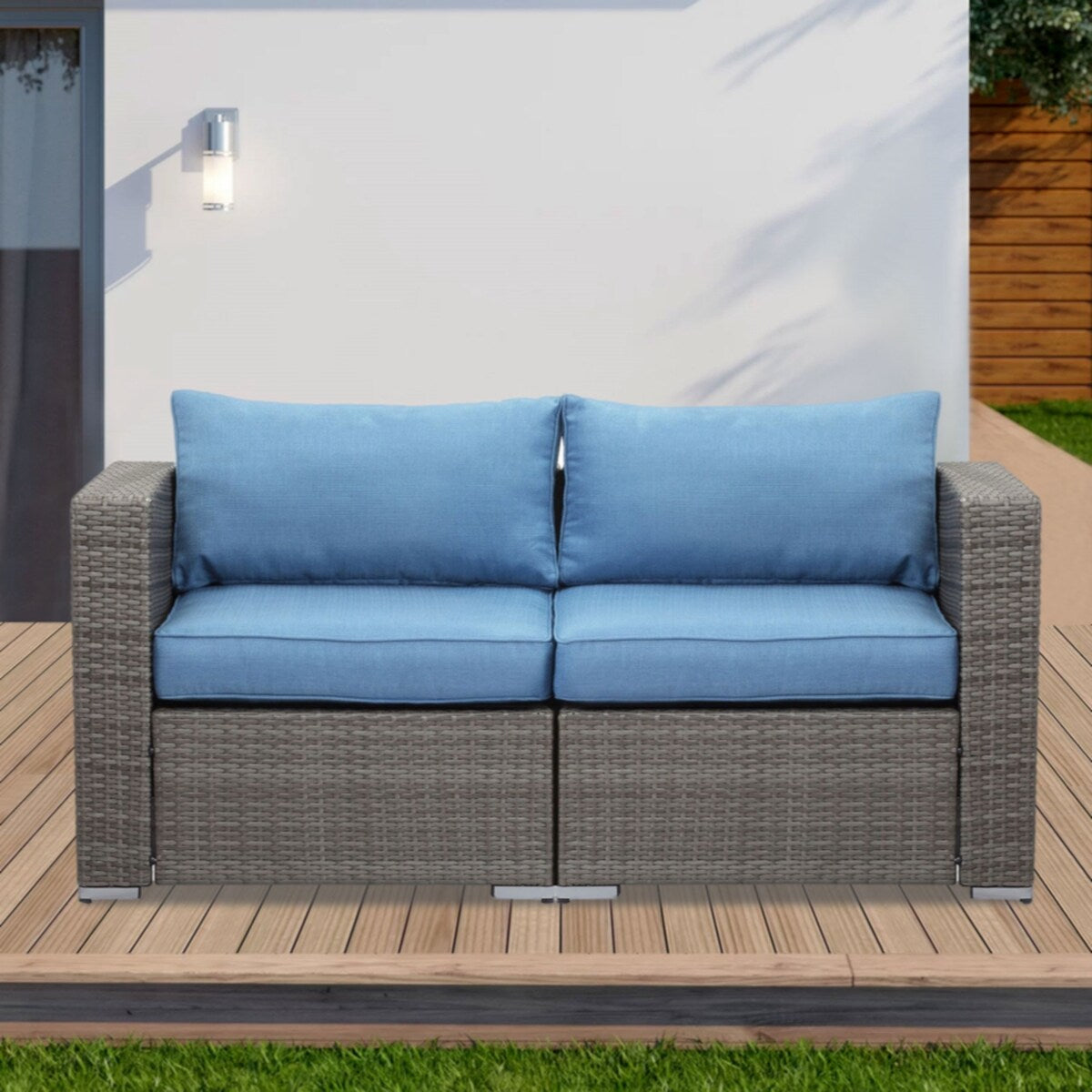 Rattan Wicker Modern Twin Navy Blue Couch Small Sleeper Sofa For Small Spaces Furniture