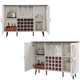 Rattan Wine Bar Cabinet 2-Door Farmhouse Liquor Cabinet with Wine Rack & Glass Holder, Sideboard - 55.11L*12.6W*38.19H
