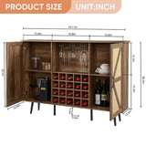 Rattan Wine Bar Cabinet 2-Door Farmhouse Liquor Cabinet with Wine Rack & Glass Holder, Sideboard - 55.11L*12.6W*38.19H