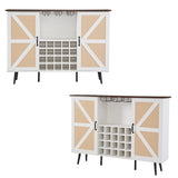 Rattan Wine Bar Cabinet 2-Door Farmhouse Liquor Cabinet with Wine Rack & Glass Holder, Sideboard - 55.11L*12.6W*38.19H