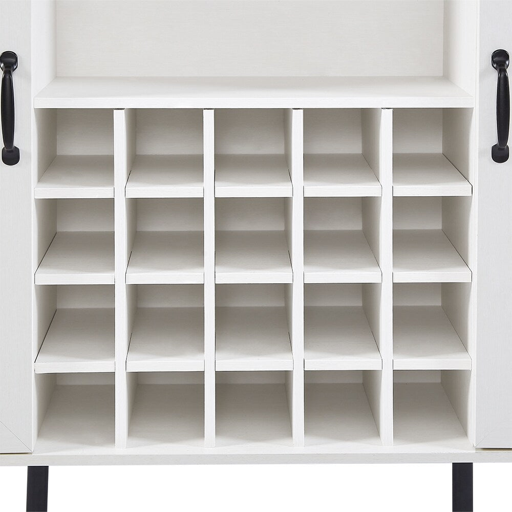 Rattan Wine Bar Cabinet 2-Door Farmhouse Liquor Cabinet with Wine Rack & Glass Holder, Sideboard - 55.11L*12.6W*38.19H