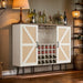 Rattan Wine Bar Cabinet 2-Door Farmhouse Liquor Cabinet with Wine Rack & Glass Holder, Sideboard - 55.11L*12.6W*38.19H