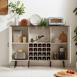 Rattan Wine Bar Cabinet 2-Door Farmhouse Liquor Cabinet with Wine Rack & Glass Holder, Sideboard - 55.11L*12.6W*38.19H