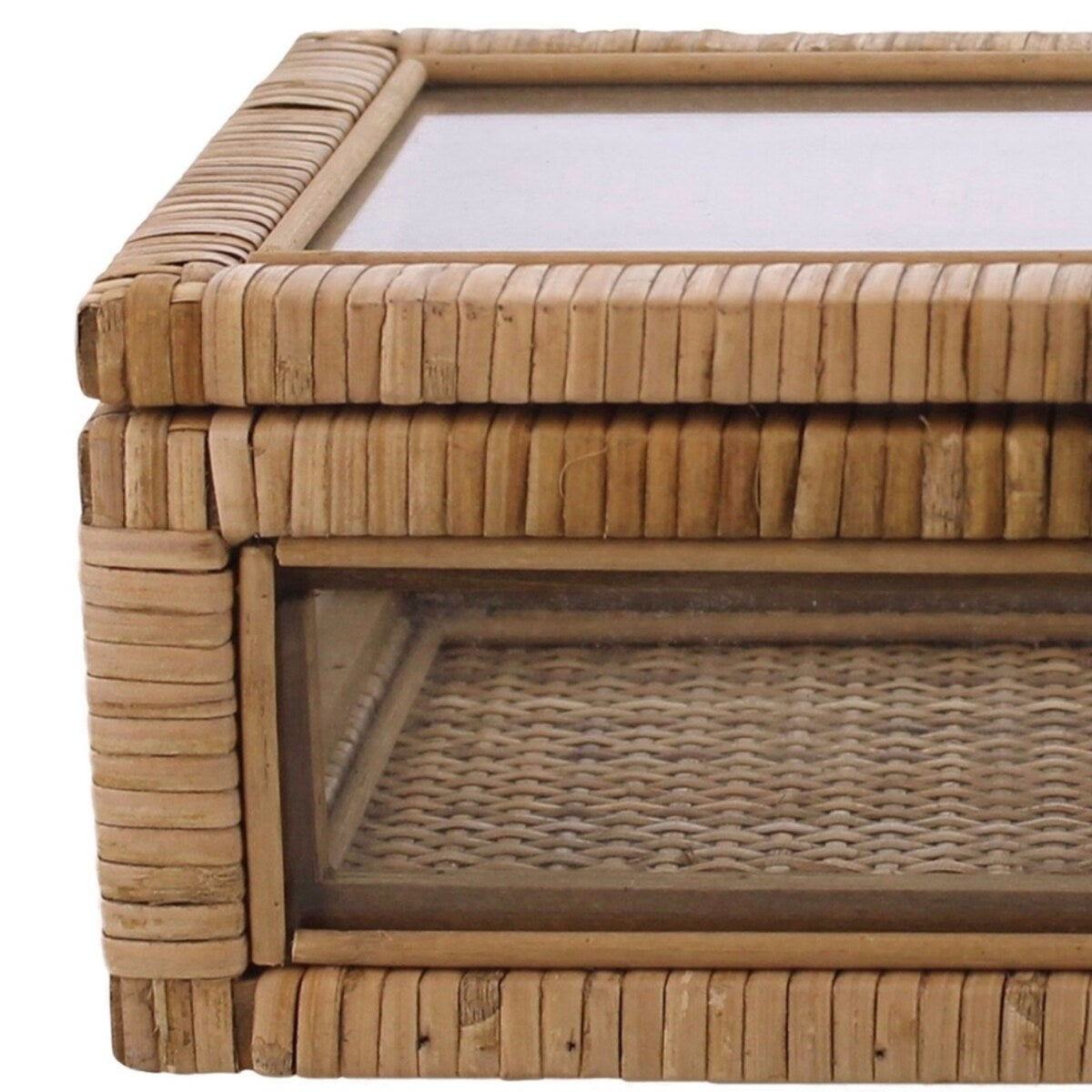 Rattan and Glass Frame Rectangular Case with Lock, Brown