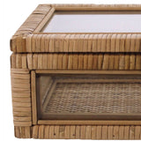 Rattan and Glass Frame Rectangular Case with Lock, Brown