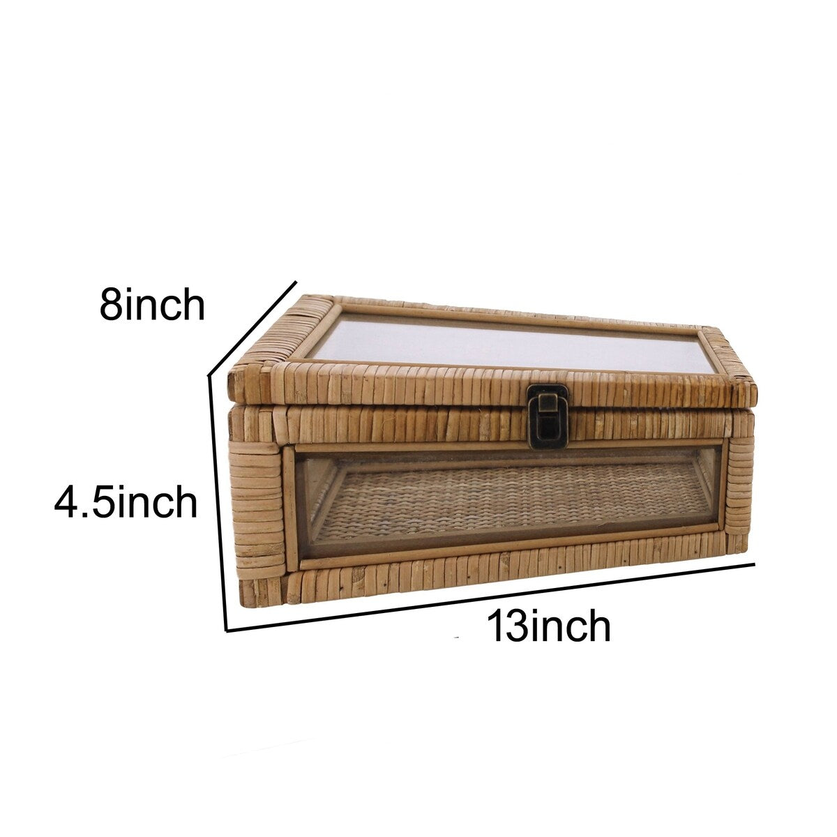 Rattan and Glass Frame Rectangular Case with Lock, Brown