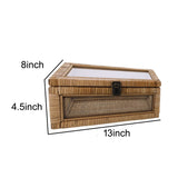 Rattan and Glass Frame Rectangular Case with Lock, Brown
