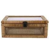 Rattan and Glass Frame Rectangular Case with Lock, Brown