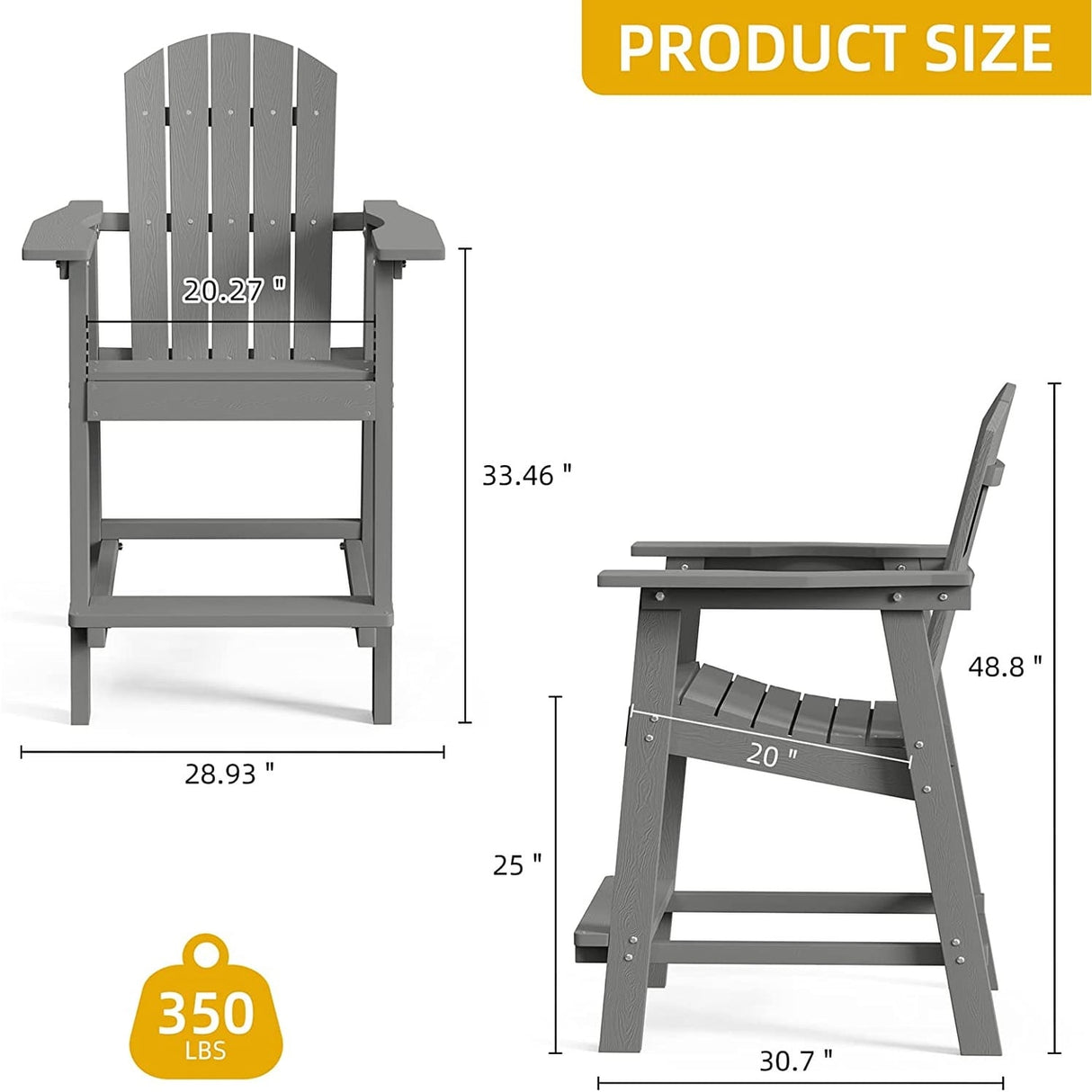 Ravenna Plastic Wood 25" Tall Adirondack Chair Poly Balcony Barstool