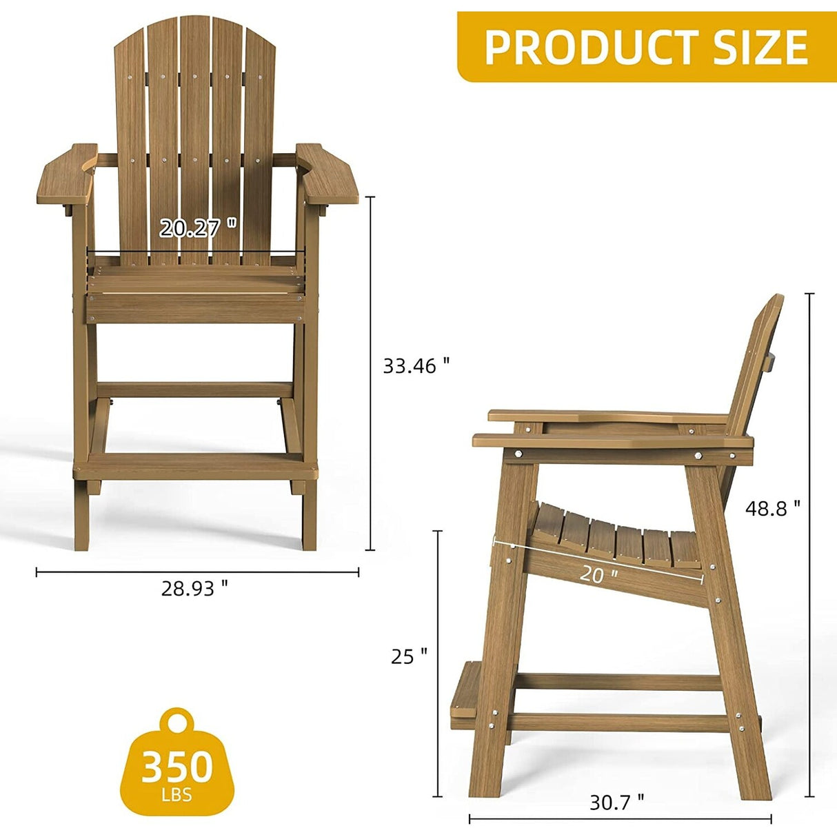 Ravenna Plastic Wood 25" Tall Adirondack Chair Poly Balcony Barstool