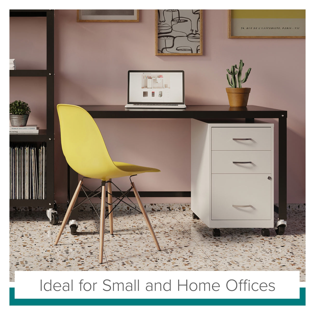 Space Solutions 48-inch Wide Mobile Metal Desk, Black