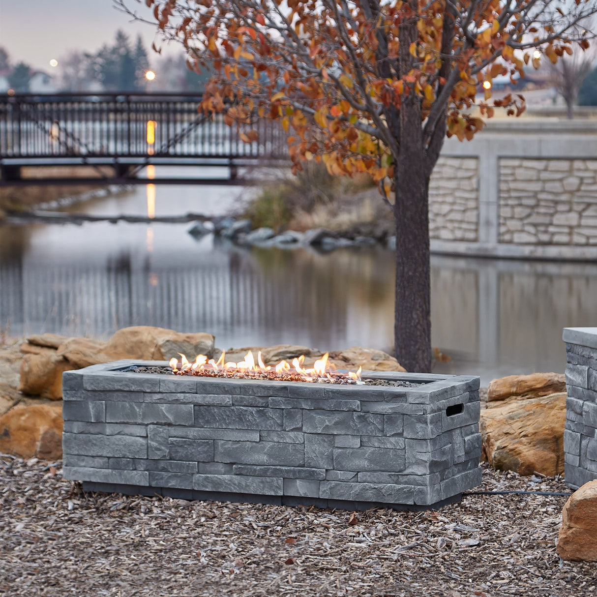 Gray Ledgestone 48" LP Fire Table w/NG conversion by Real Flame