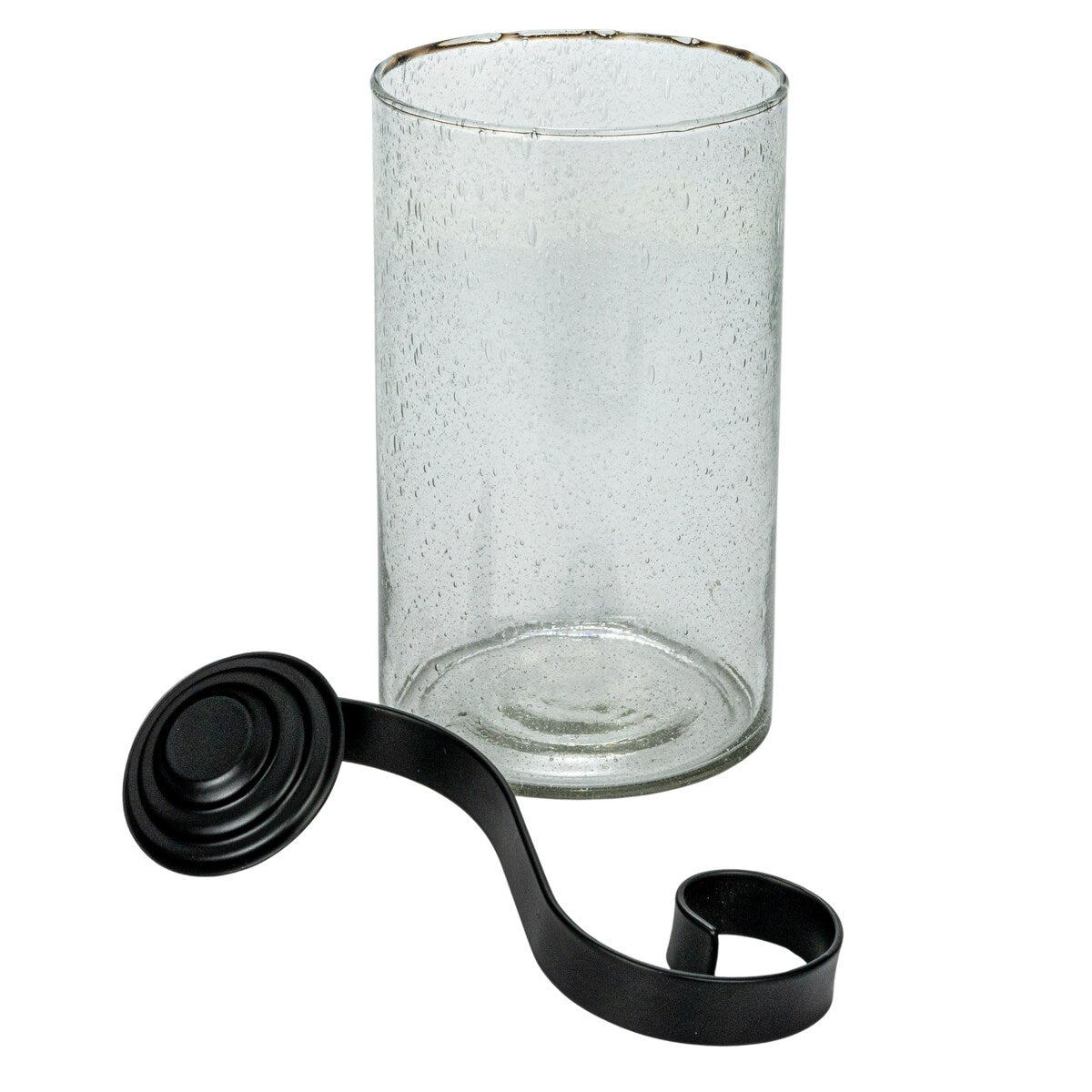 Reclaimed Bubble Glass Hurricane with Metal Candle Holder