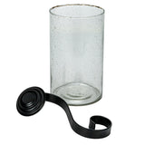 Reclaimed Bubble Glass Hurricane with Metal Candle Holder